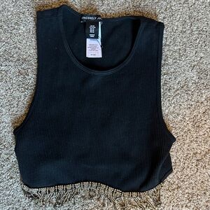 Sincerely Jules Black Crop Top with Rhinestones
